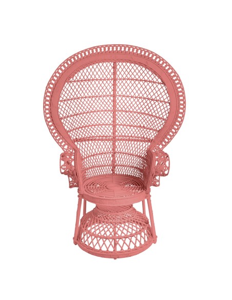 pink peacock chair in rattan
