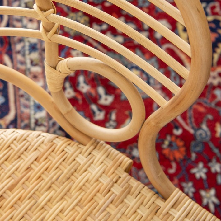 Fauteuil de table en rotin Gingko Horizon zoom assise et ligatures vue de dessus