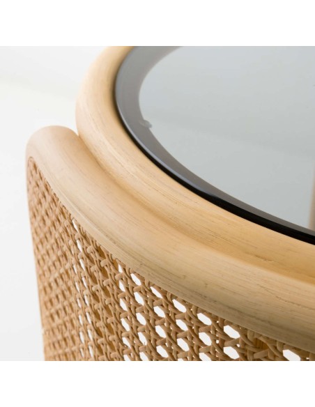 Table basse ronde/chevet TAMBOURIN zoom plateau de verre