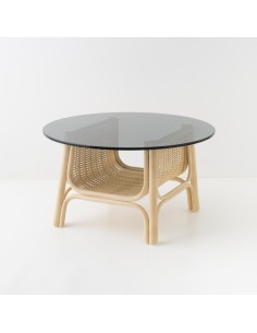 Table basse en rotin gm CORRIDOR avec plateau en verre