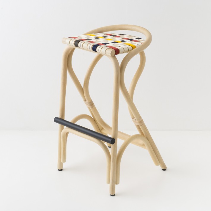 Tabouret de bar en rotin VIRAGE LARGE multicolor