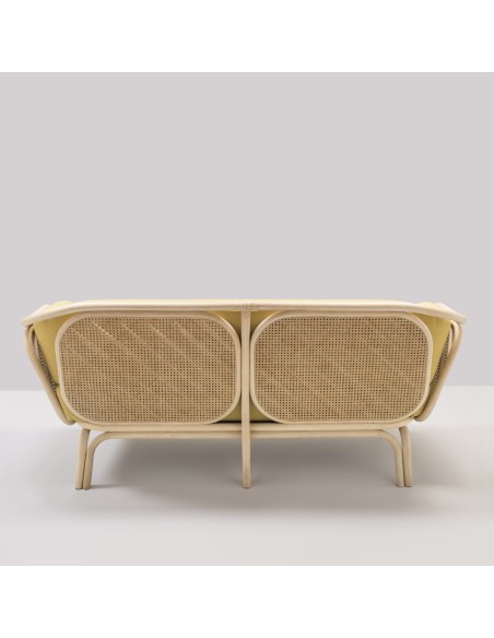 Canapé rotin design BÔA tissu moutarde Medley 62054 vu de dos
