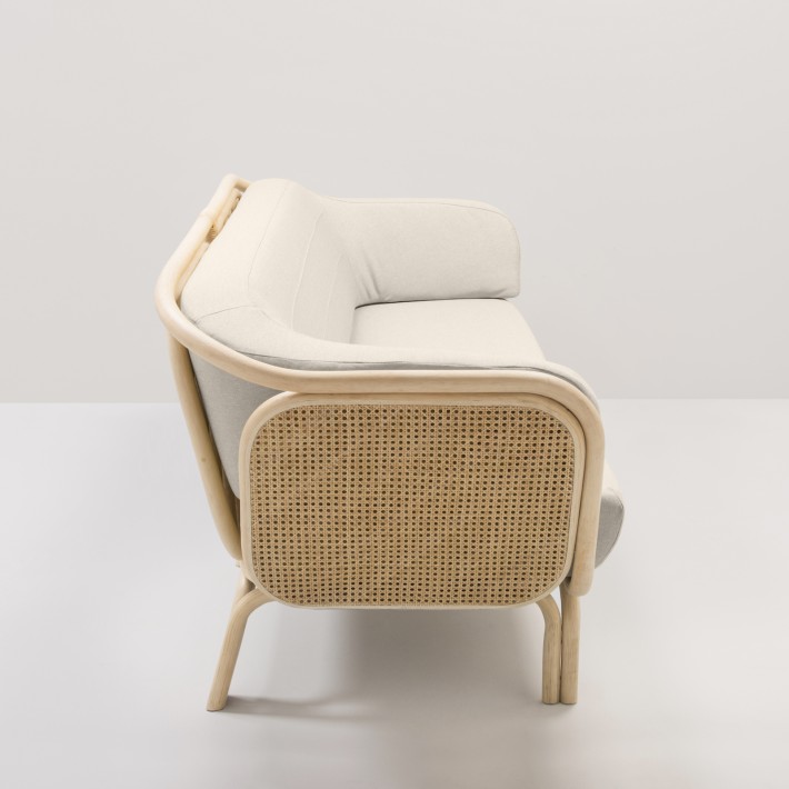 Canapé rotin design BÔA tissu écru Migliore vu de côté