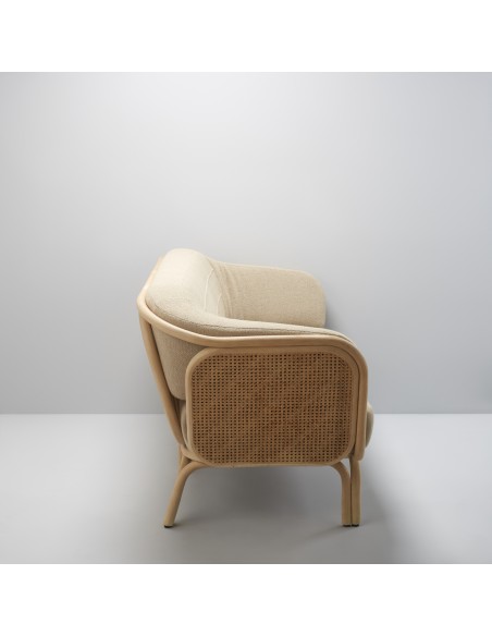 Canapé rotin design BÔA tissu Brema Sand 03 vu de côté