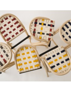 Tabouret de bar en rotin VIRAGE bleu + jaune 2