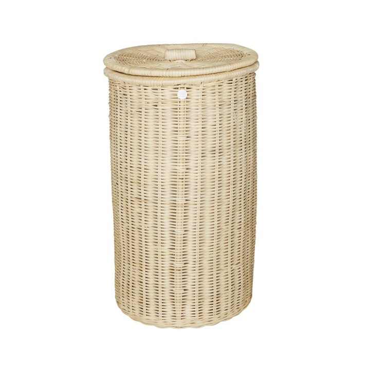 Round natural rattan laundry basket