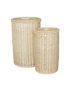 Round natural rattan laundry basket