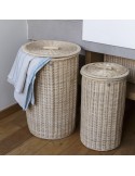 Round natural rattan laundry basket