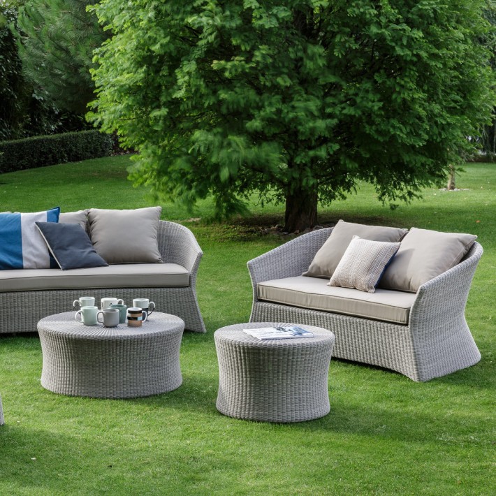 Table basse de jardin en résine tressée Biblos gris Galet diam 80 cm et 60 cm