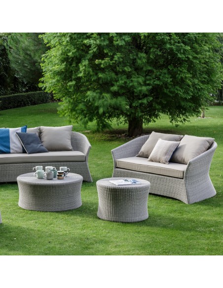 Table basse de jardin en résine tressée Biblos gris Galet diam 80 cm et 60 cm