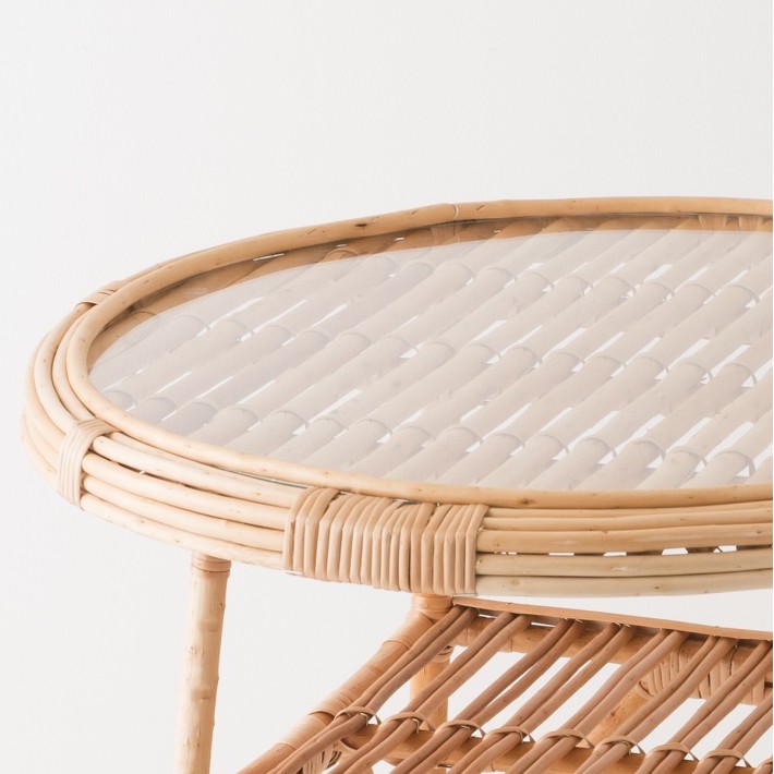 Honorine wicker table - glass diameter 60