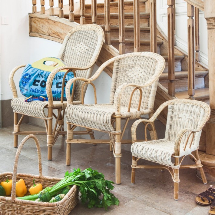 Fauteuil grand père haut dossier en rotin naturel