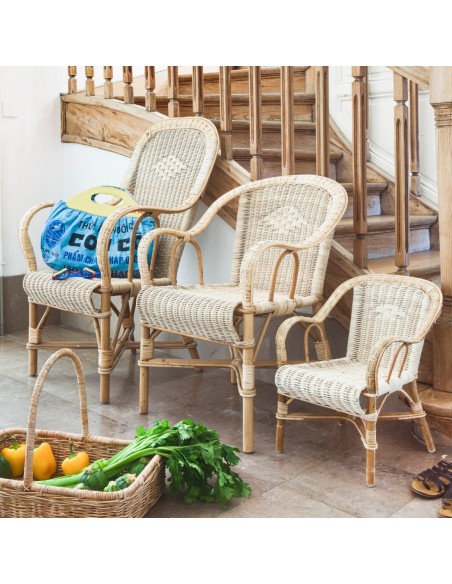 Fauteuil grand père haut dossier en rotin naturel
