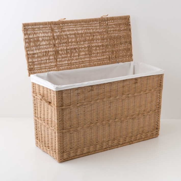 maxi coffre en osier ht 60 cm avec garniture couvercle ouvert