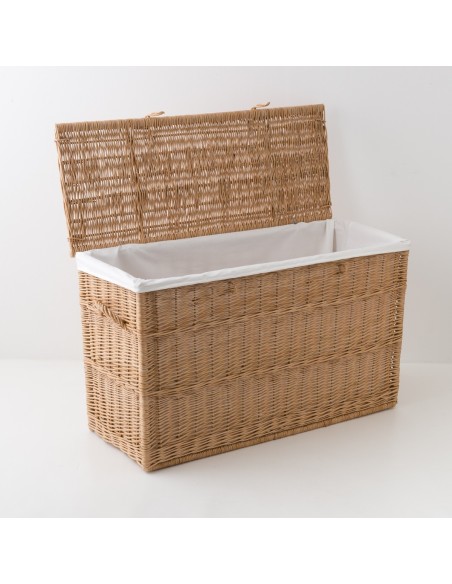 maxi coffre en osier ht 60 cm avec garniture couvercle ouvert
