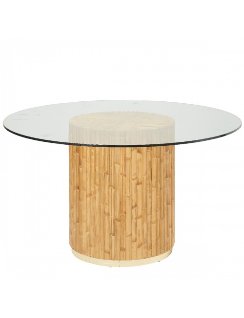 Table ronde rotin Riviera avec plateau en verre