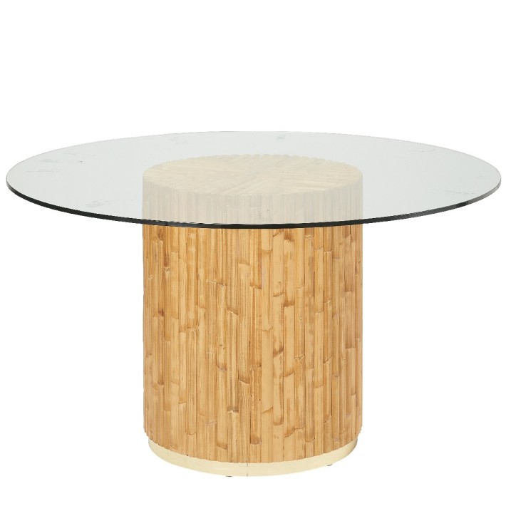 Table ronde rotin Riviera avec plateau en verre