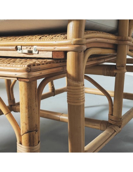 Rangement repose-pied chaise longue rotin vintage grand mère naturelle