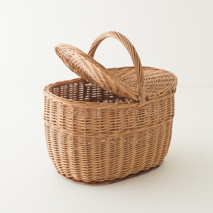 Panier pique-nique en osier abattant ouvert