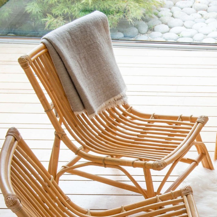 Ambiance fauteuil en rotin vintage DAVID vue de 3/4