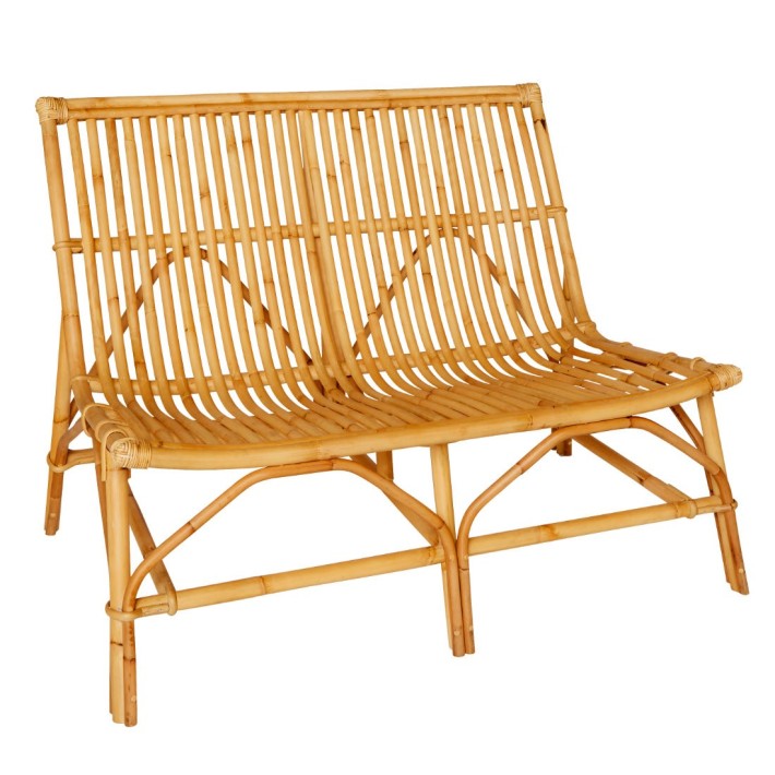 Banquette en rotin vintage DAVID vue de 3/4