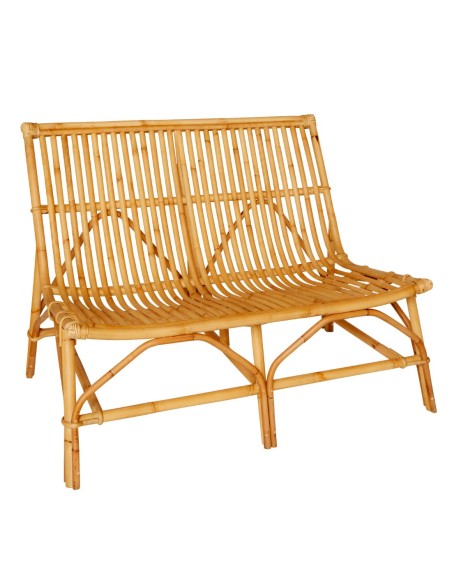 Banquette en rotin vintage DAVID vue de 3/4 Banquette en rotin vintage DAVID vue de 3/4