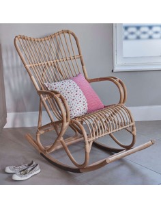Rocking chair vintage haut dossier en rotin Marlène 2