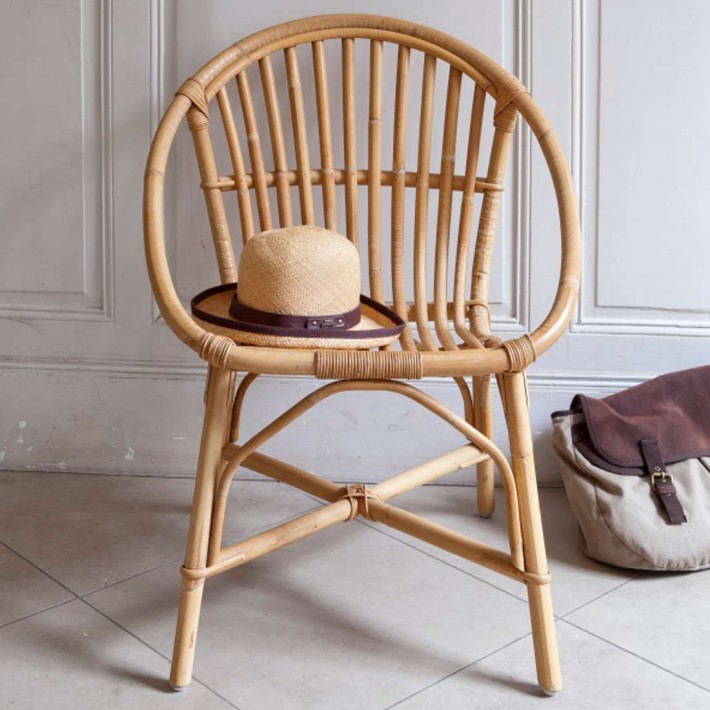 Fauteuil en rotin naturel vintage Bruno de chez KOK MAISON vue de face