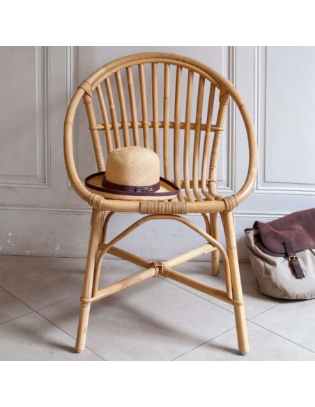 Fauteuil en rotin naturel vintage Bruno de chez KOK MAISON vue de face
