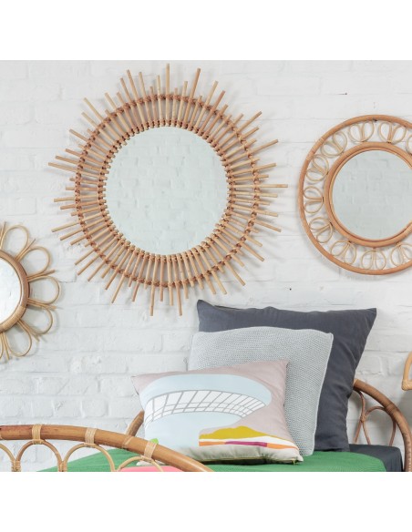 Ambiance miroir rotin vintage naturel planete