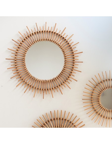 Miroir planète en rotin vintage naturel Kok maison