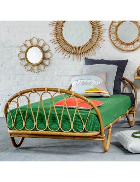 Corbeille 90x190 vintage rattan bed