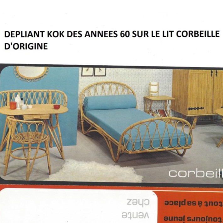 Corbeille 90x190 vintage rattan bed