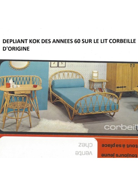 Corbeille 90x190 vintage rattan bed