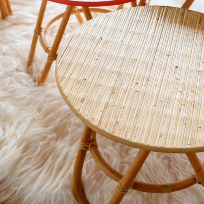 Zoom table basse rotin Diabolo petit modèle plateau rotin