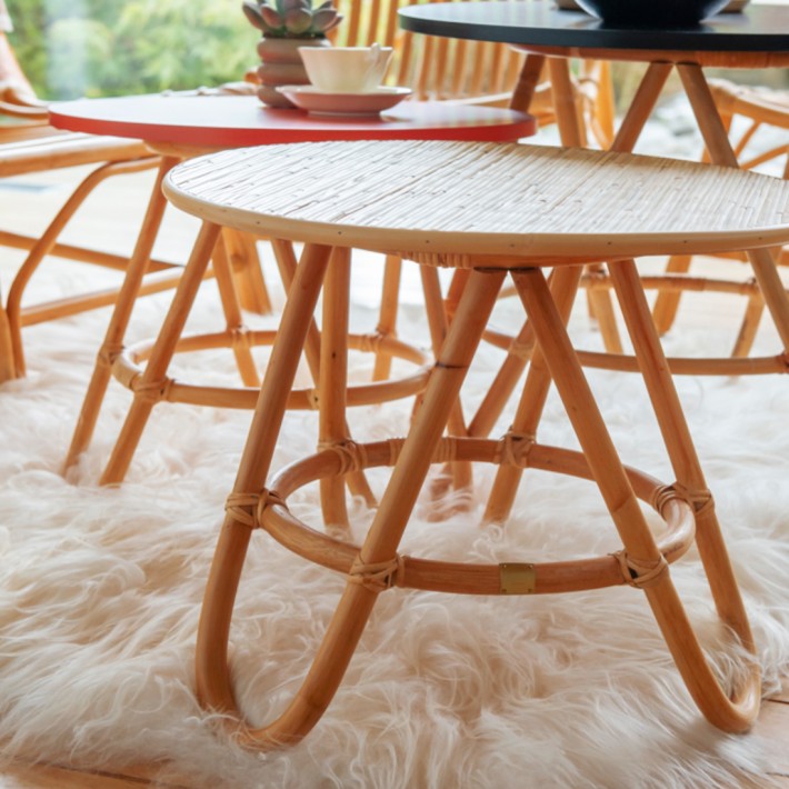 Ambiance table basse rotin Diabolo petit modèle plateau rotin