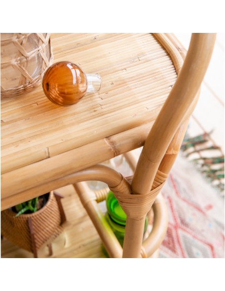 Zoom ligature desserte roulante en rotin naturel