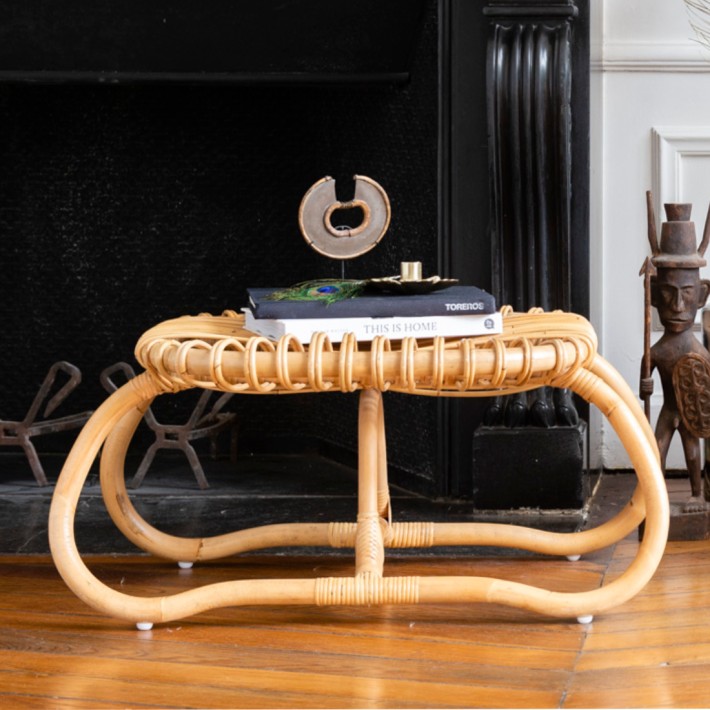 Boucle large rattan pouffe by Kok Maison