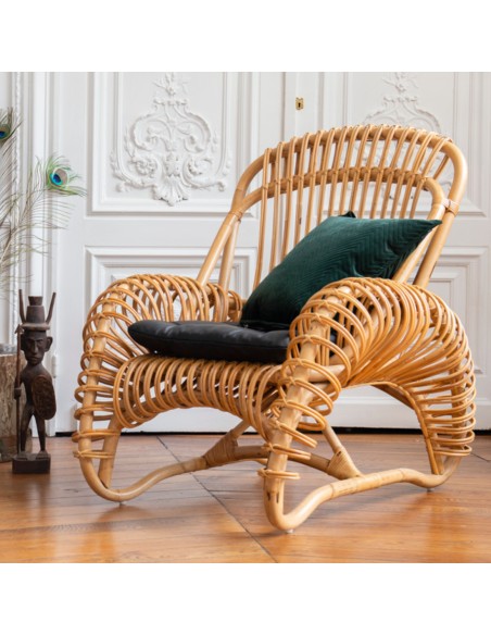 Boucle rattan armchair designed by At-Once