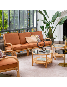 Riviera 3-seater rattan sofa in ochre velvet 2