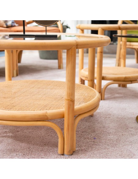 Rattan coffee table diameter 66cm collection Riviera by Kok maison side view