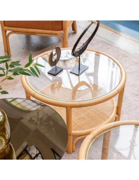 Top view rattan coffee table diameter 66cm collection Riviera by Kok maison