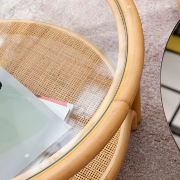 Zoom top view rattan coffee table diameter 66cm collection Riviera by Kok maison