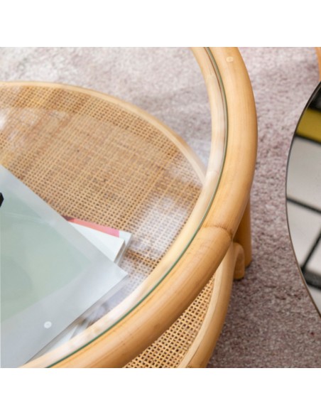 Zoom vue de dessus table basse en rotin diamètre 66cm collection Riviera par Kok maison