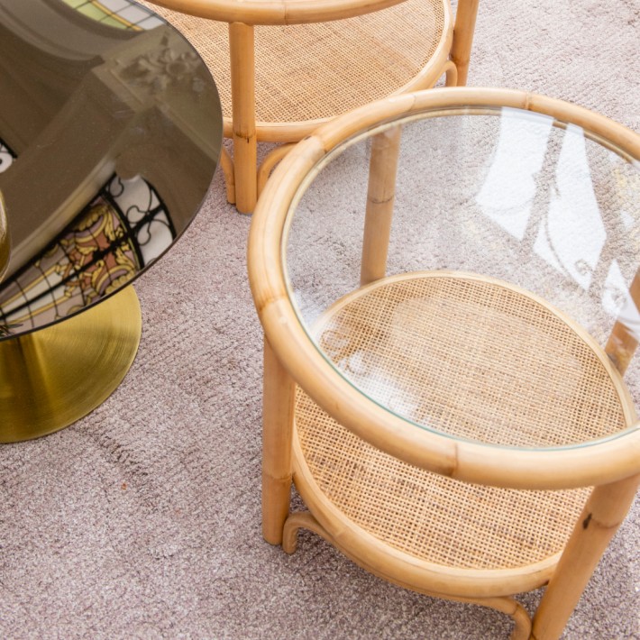 Ambiance table basse en rotin 50cm collection Riviera par Kok maison vue de dessus