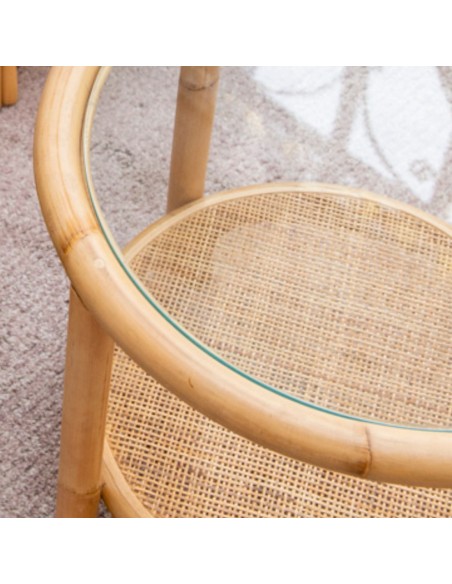 Zoom glass top rattan coffee table 50cm collection Riviera by Kok maison side view