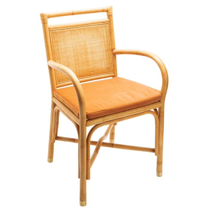 Fauteuil de table en rotin collection Riviera coussin velours ocre
