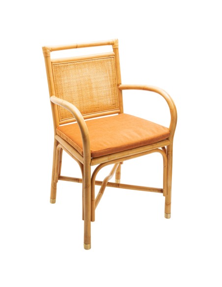 Fauteuil de table en rotin collection Riviera coussin velours ocre