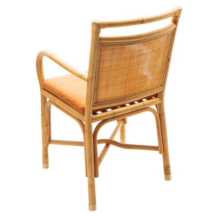 Fauteuil de table en rotin collection Riviera coussin velours ocre vue de dos