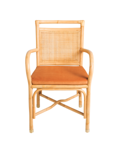 Rattan table armchair Riviera collection ochre velvet cushion front viewa